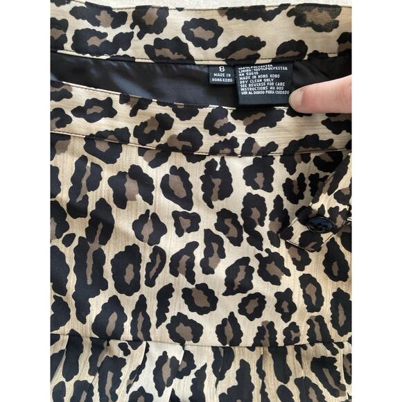 Vintage 80s 90s Leopard Cheetah Preppy Pleated Sheer Y2k Boho Midi Skirt S/2/4 - Picture 6 of 6